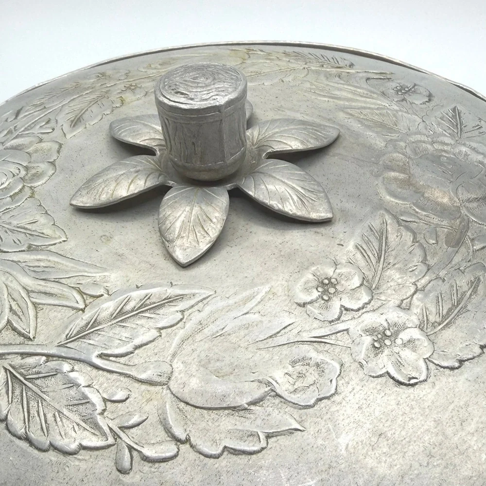 Everlast Forged Aluminum Casserole Serving Dish Lid Floral Silver Vintage Good